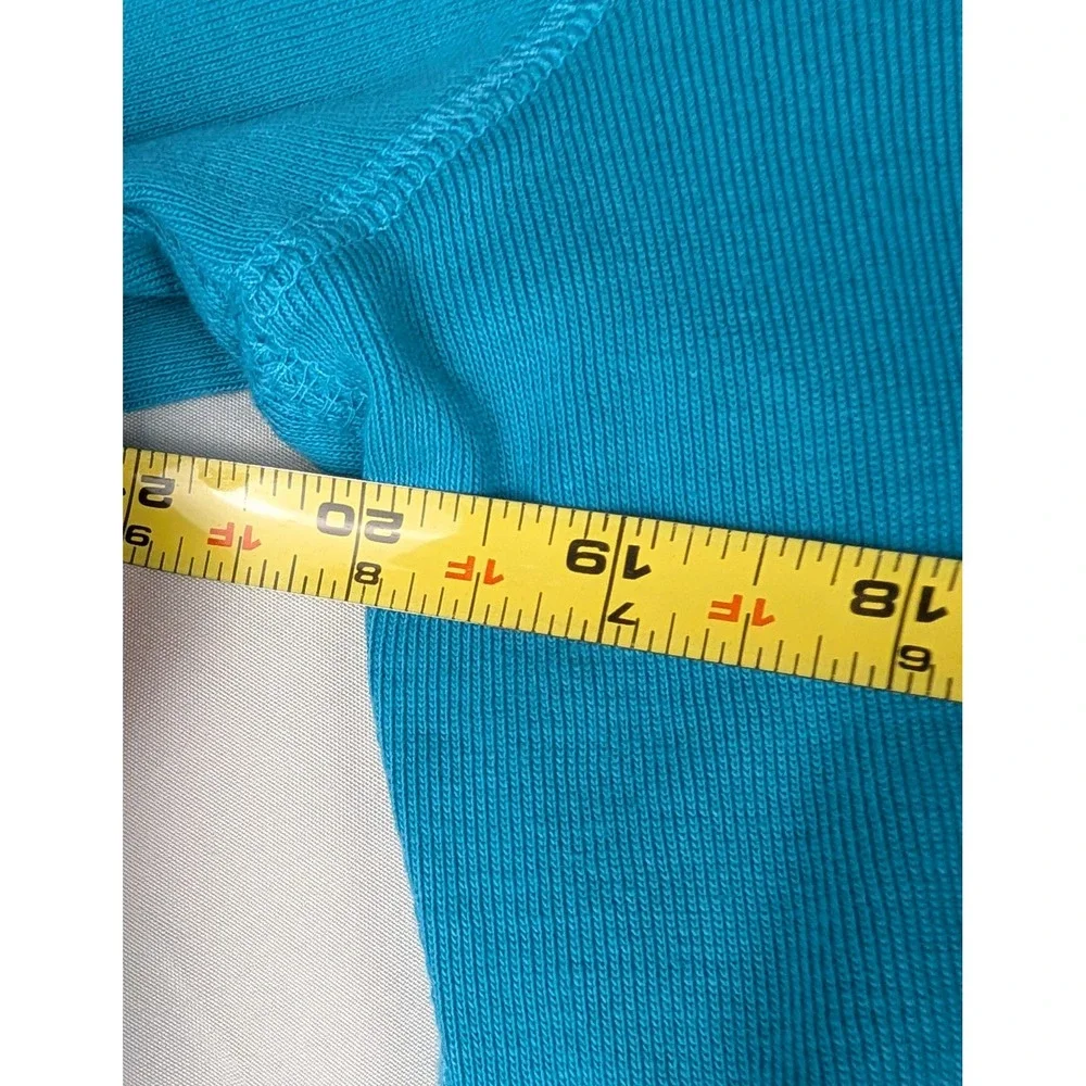 Rafaella Womens Large Turquoise Blue V-Neck Long Sleeve Ribbed Cotton Top